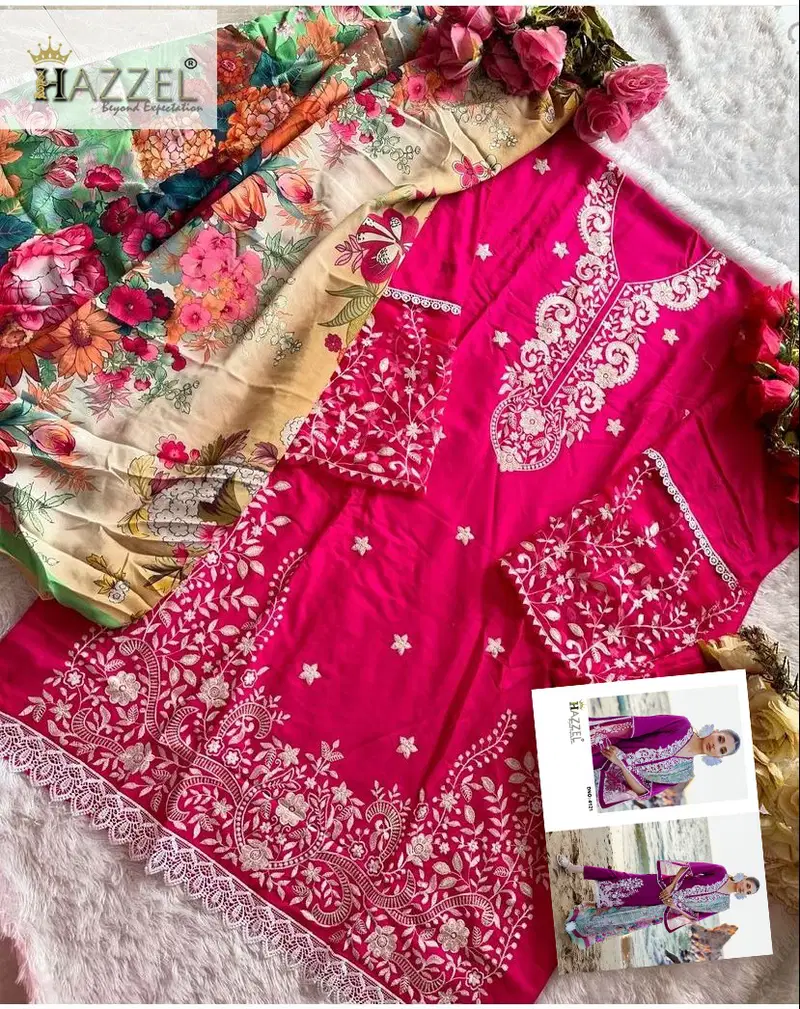 0121 Hazzel Rayon  Embroidered Pakistani Suit Wholesalers In Delhi
